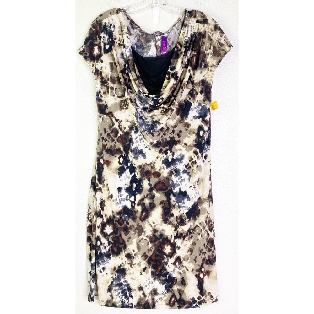 Shapesational Sz XL Shapewear Dress Ruched Abstract Animal Print Brown/Black NWT